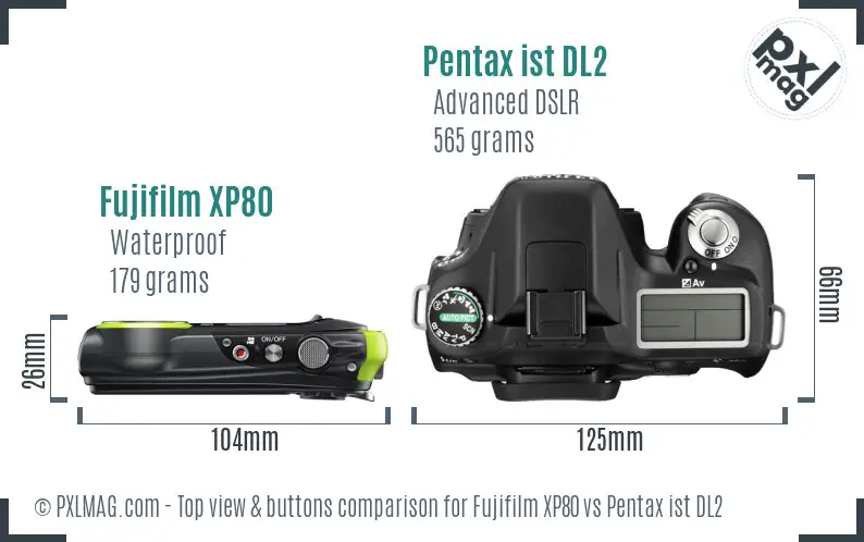 Fujifilm XP80 vs Pentax ist DL2 top view buttons comparison
