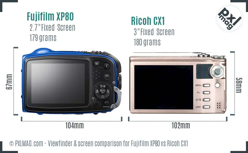 Fujifilm XP80 vs Ricoh CX1 Screen and Viewfinder comparison