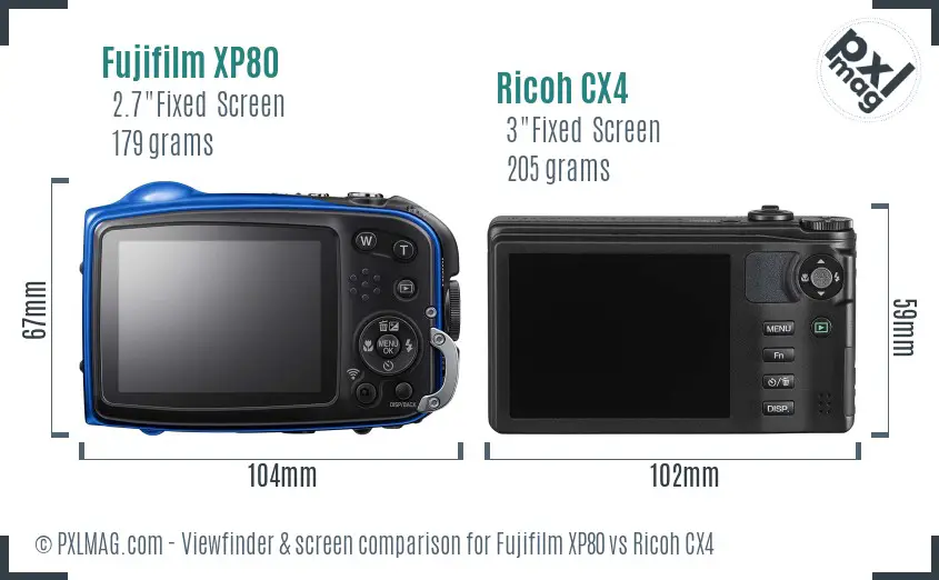 Fujifilm XP80 vs Ricoh CX4 Screen and Viewfinder comparison