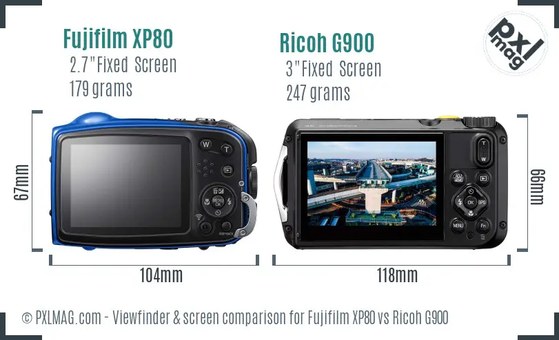 Fujifilm XP80 vs Ricoh G900 Screen and Viewfinder comparison