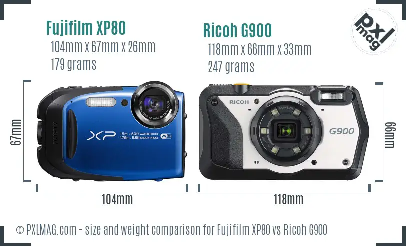 Fujifilm XP80 vs Ricoh G900 size comparison