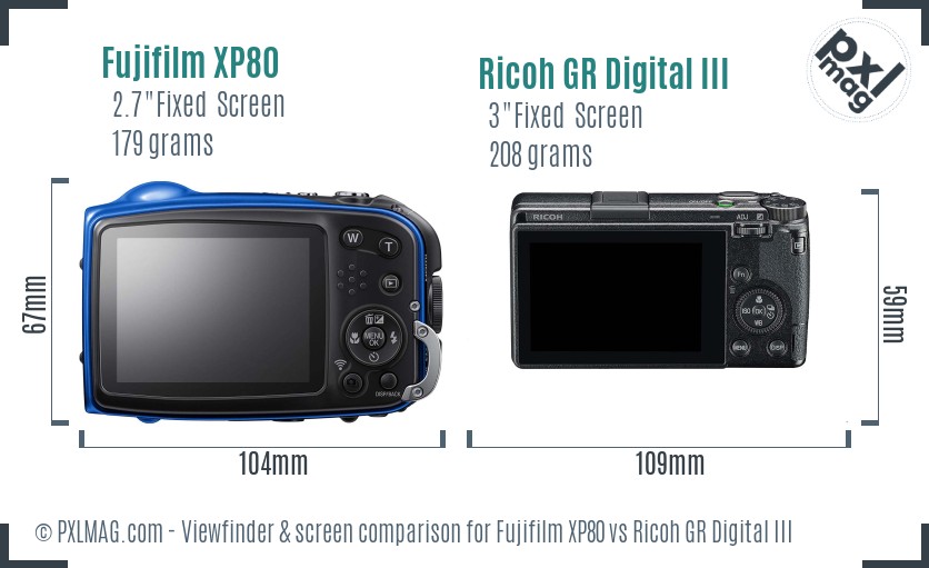 Fujifilm XP80 vs Ricoh GR Digital III Screen and Viewfinder comparison