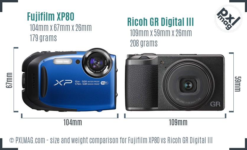 Fujifilm XP80 vs Ricoh GR Digital III size comparison Fujifilm XP80 vs Ricoh GR Digital III size comparison