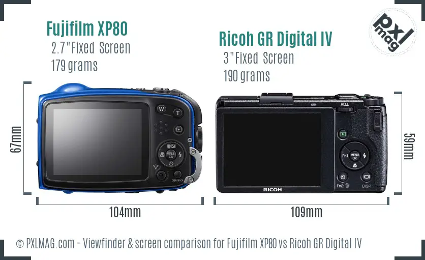 Fujifilm XP80 vs Ricoh GR Digital IV Screen and Viewfinder comparison