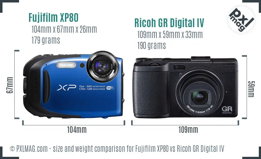 Fujifilm XP80 vs Ricoh GR Digital IV size comparison