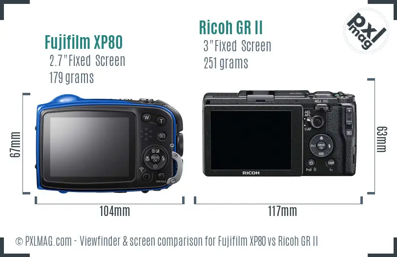 Fujifilm XP80 vs Ricoh GR II Screen and Viewfinder comparison