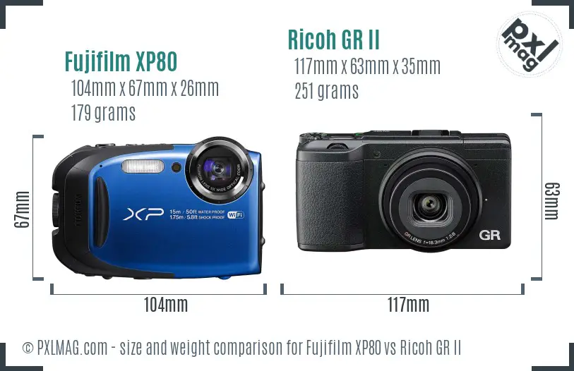 Fujifilm XP80 vs Ricoh GR II size comparison