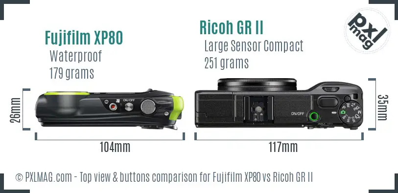 Fujifilm XP80 vs Ricoh GR II top view buttons comparison