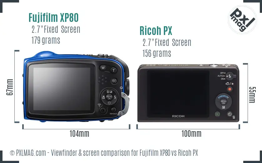 Fujifilm XP80 vs Ricoh PX Screen and Viewfinder comparison
