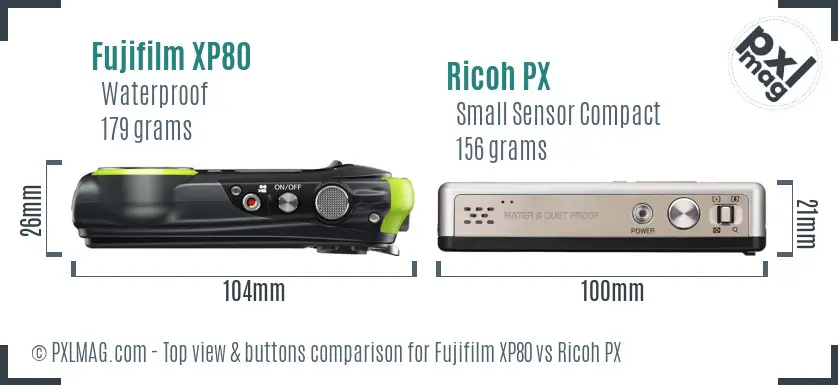 Fujifilm XP80 vs Ricoh PX top view buttons comparison