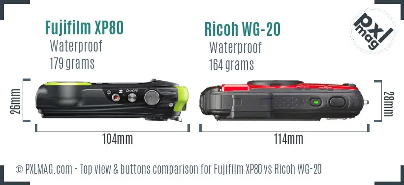 Fujifilm XP80 vs Ricoh WG-20 top view buttons comparison