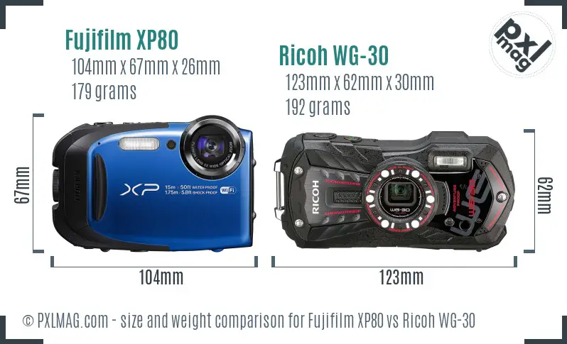 Fujifilm XP80 vs Ricoh WG-30 size comparison Fujifilm XP80 vs Ricoh WG-30 size comparison
