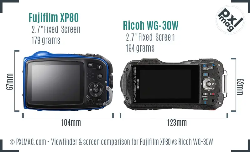 Fujifilm XP80 vs Ricoh WG-30W Screen and Viewfinder comparison