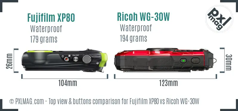 Fujifilm XP80 vs Ricoh WG-30W top view buttons comparison