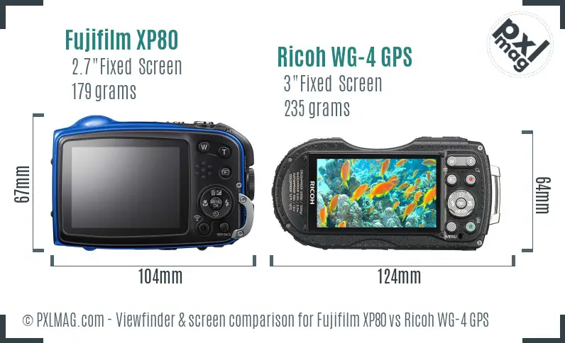 Fujifilm XP80 vs Ricoh WG-4 GPS Screen and Viewfinder comparison