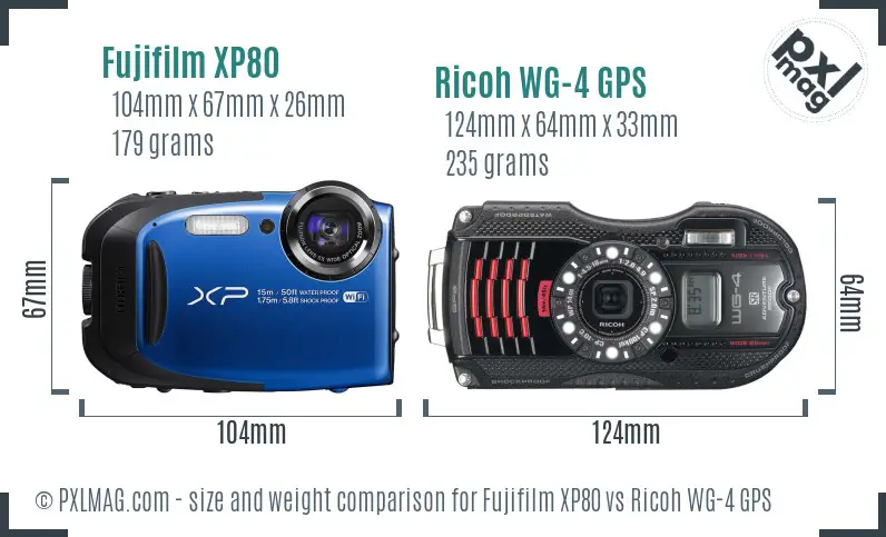 Fujifilm XP80 vs Ricoh WG-4 GPS size comparison