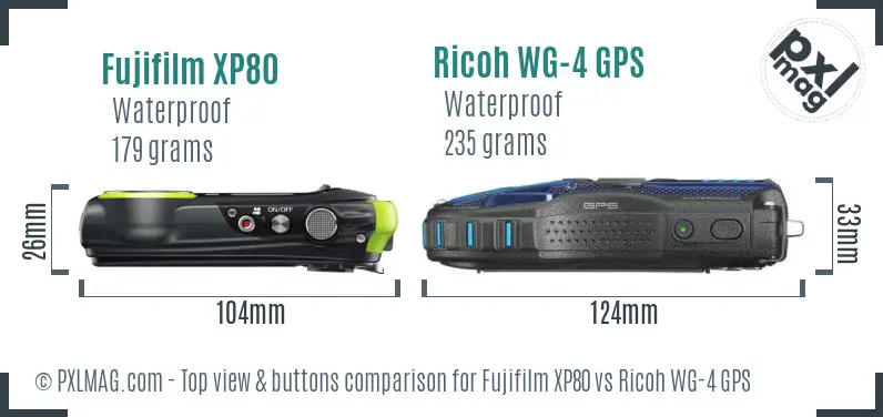 Fujifilm XP80 vs Ricoh WG-4 GPS top view buttons comparison