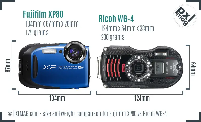 Fujifilm XP80 vs Ricoh WG-4 size comparison Fujifilm XP80 vs Ricoh WG-4 size comparison