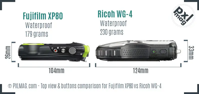 Fujifilm XP80 vs Ricoh WG-4 top view buttons comparison Fujifilm XP80 vs Ricoh WG-4 top view buttons comparison