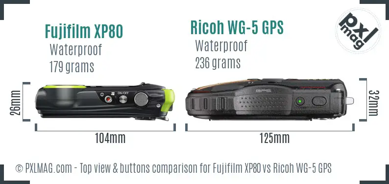 Fujifilm XP80 vs Ricoh WG-5 GPS top view buttons comparison