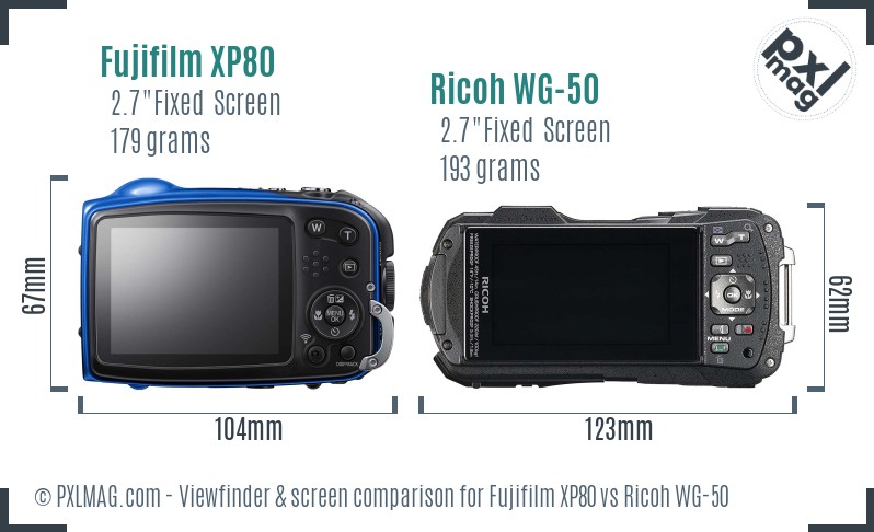 Fujifilm XP80 vs Ricoh WG-50 Screen and Viewfinder comparison