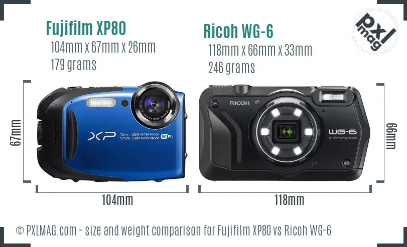 Fujifilm XP80 vs Ricoh WG-6 size comparison