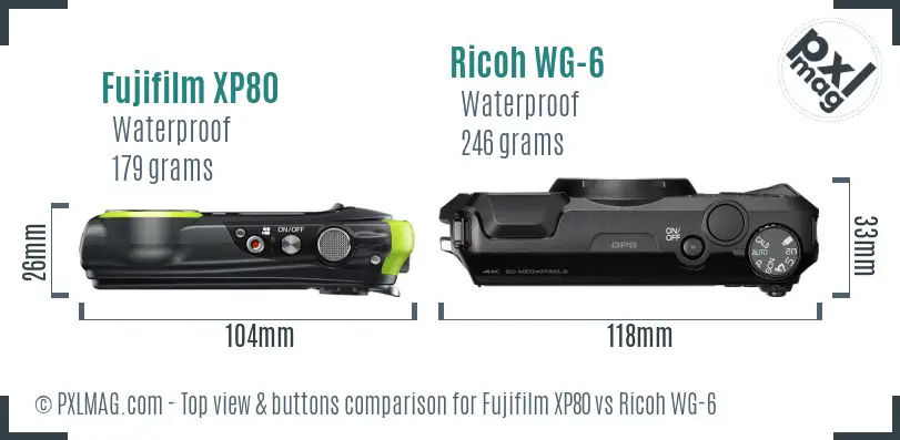 Fujifilm XP80 vs Ricoh WG-6 top view buttons comparison