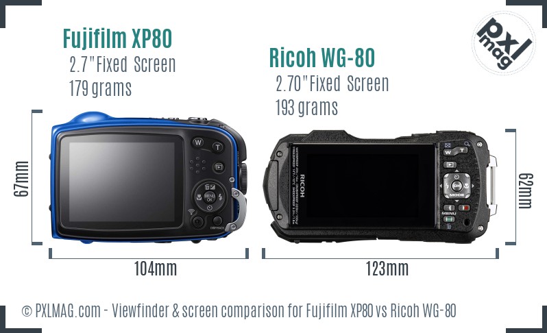 Fujifilm XP80 vs Ricoh WG-80 Screen and Viewfinder comparison