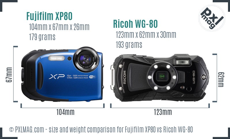 Fujifilm XP80 vs Ricoh WG-80 size comparison