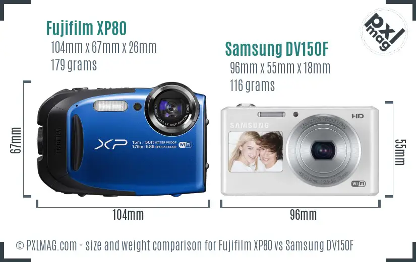 Fujifilm XP80 vs Samsung DV150F size comparison