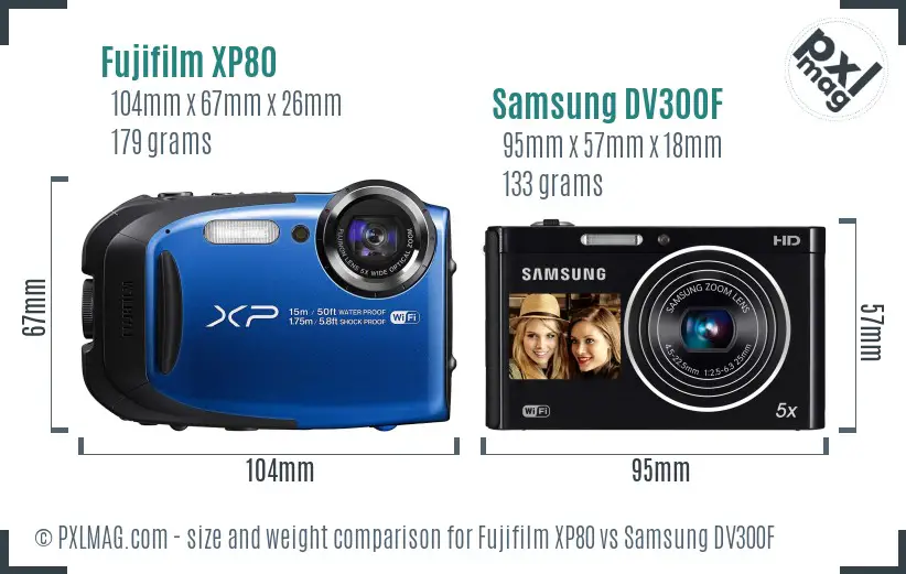 Fujifilm XP80 vs Samsung DV300F size comparison