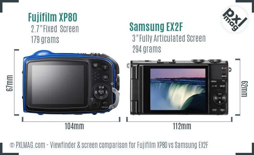 Fujifilm XP80 vs Samsung EX2F Screen and Viewfinder comparison