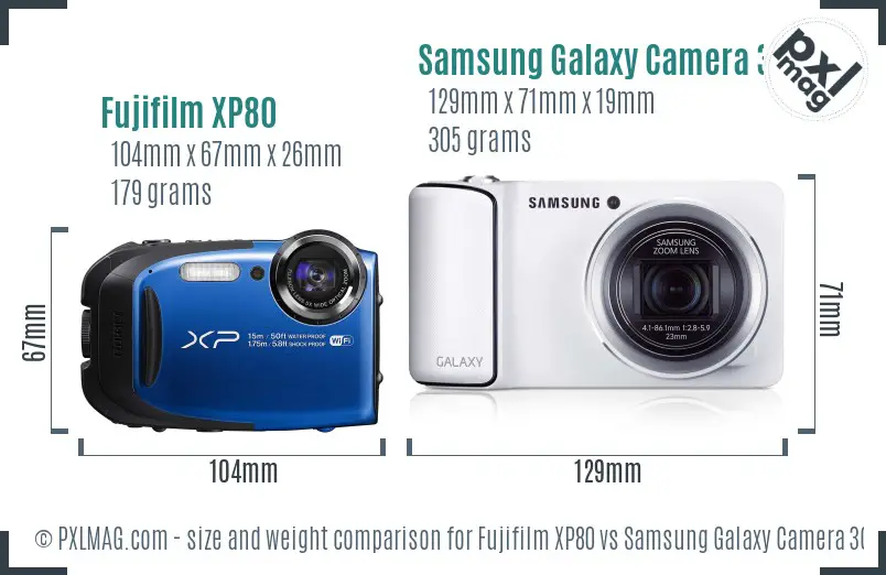 Fujifilm XP80 vs Samsung Galaxy Camera 3G size comparison Fujifilm XP80 vs Samsung Galaxy Camera 3G size comparison