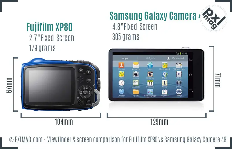 Fujifilm XP80 vs Samsung Galaxy Camera 4G Screen and Viewfinder comparison Fujifilm XP80 vs Samsung Galaxy Camera 4G Screen and Viewfinder comparison