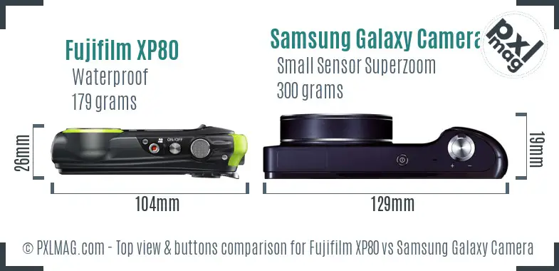 Fujifilm XP80 vs Samsung Galaxy Camera top view buttons comparison