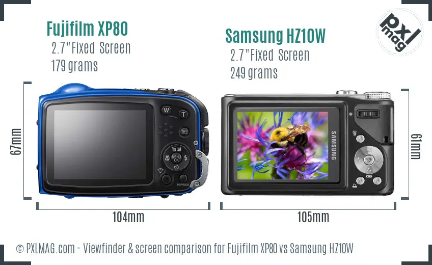 Fujifilm XP80 vs Samsung HZ10W Screen and Viewfinder comparison