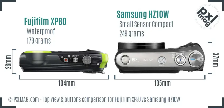 Fujifilm XP80 vs Samsung HZ10W top view buttons comparison