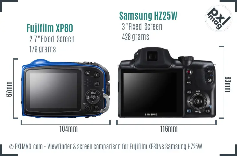 Fujifilm XP80 vs Samsung HZ25W Screen and Viewfinder comparison