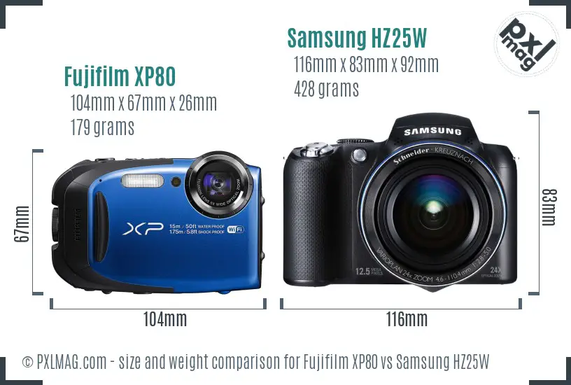 Fujifilm XP80 vs Samsung HZ25W size comparison