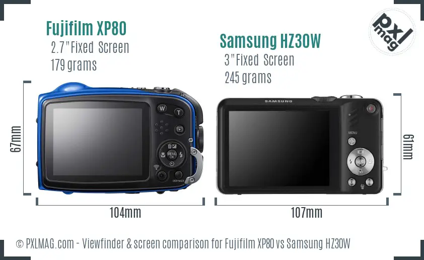 Fujifilm XP80 vs Samsung HZ30W Screen and Viewfinder comparison