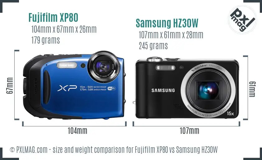 Fujifilm XP80 vs Samsung HZ30W size comparison