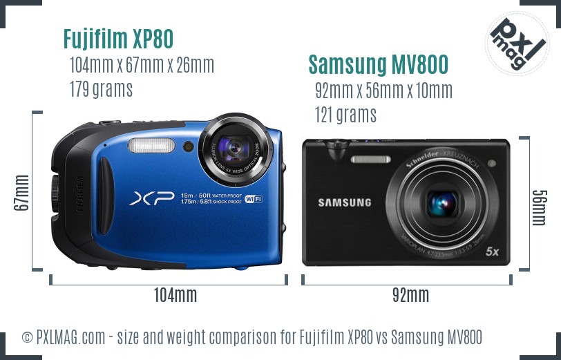 Fujifilm XP80 vs Samsung MV800 size comparison