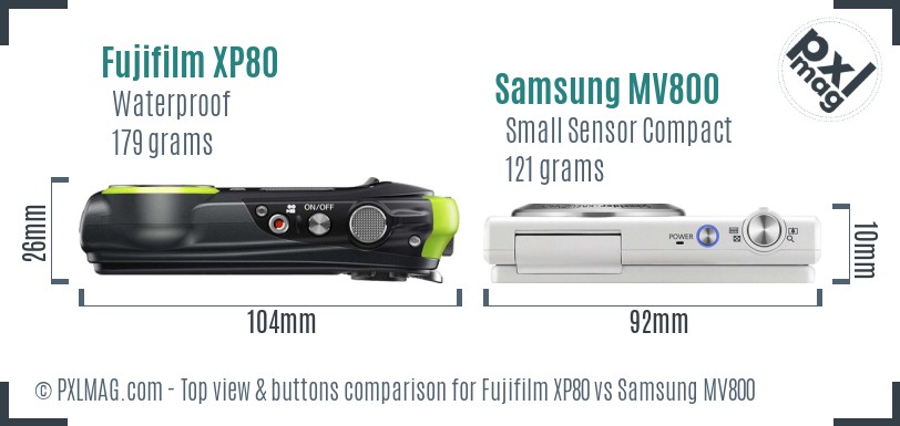 Fujifilm XP80 vs Samsung MV800 top view buttons comparison