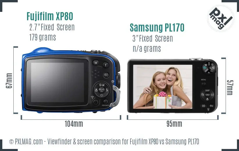 Fujifilm XP80 vs Samsung PL170 Screen and Viewfinder comparison