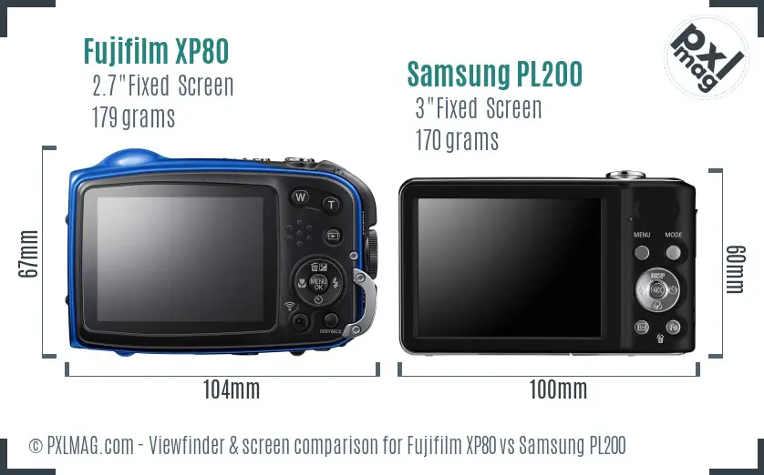 Fujifilm XP80 vs Samsung PL200 Screen and Viewfinder comparison
