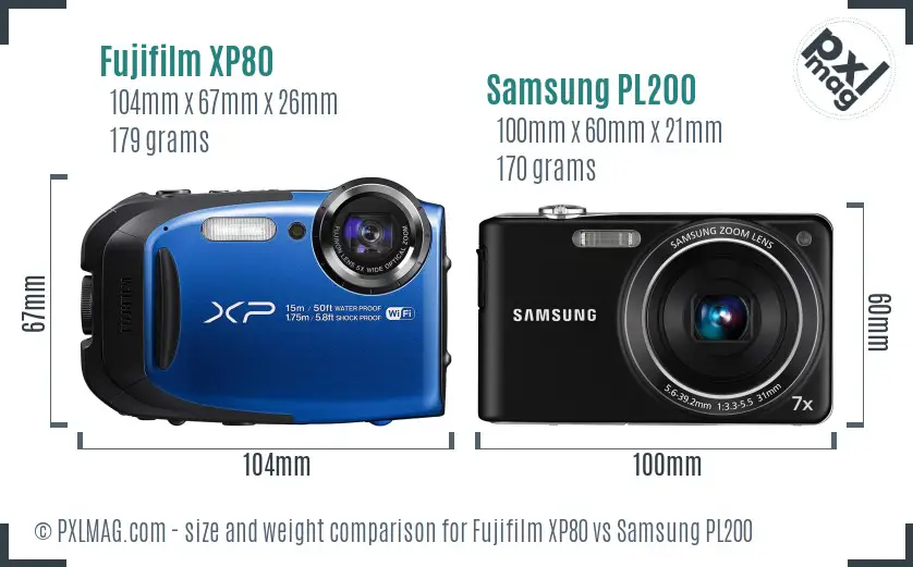 Fujifilm XP80 vs Samsung PL200 size comparison Fujifilm XP80 vs Samsung PL200 size comparison