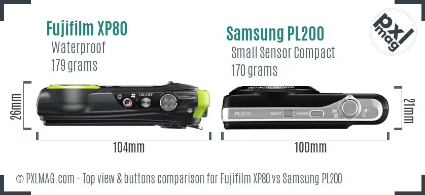 Fujifilm XP80 vs Samsung PL200 top view buttons comparison