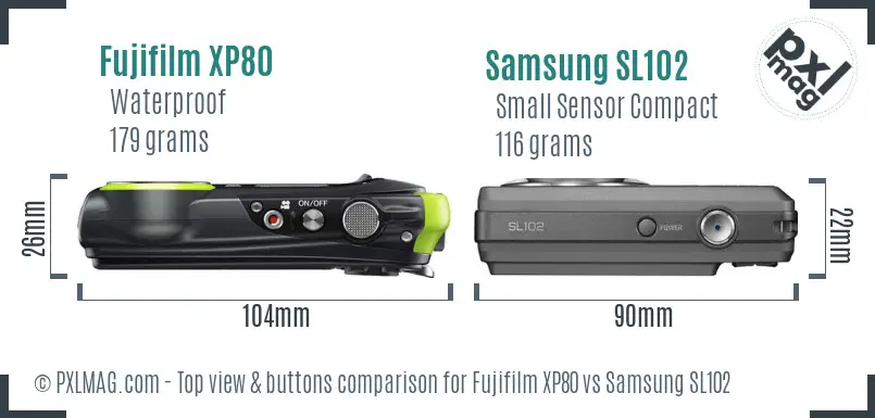 Fujifilm XP80 vs Samsung SL102 top view buttons comparison