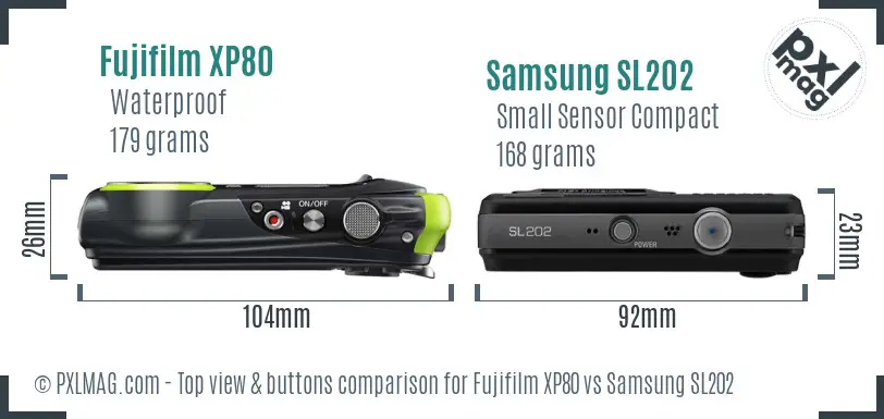 Fujifilm XP80 vs Samsung SL202 top view buttons comparison