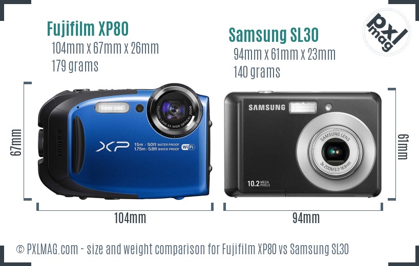 Fujifilm XP80 vs Samsung SL30 size comparison Fujifilm XP80 vs Samsung SL30 size comparison